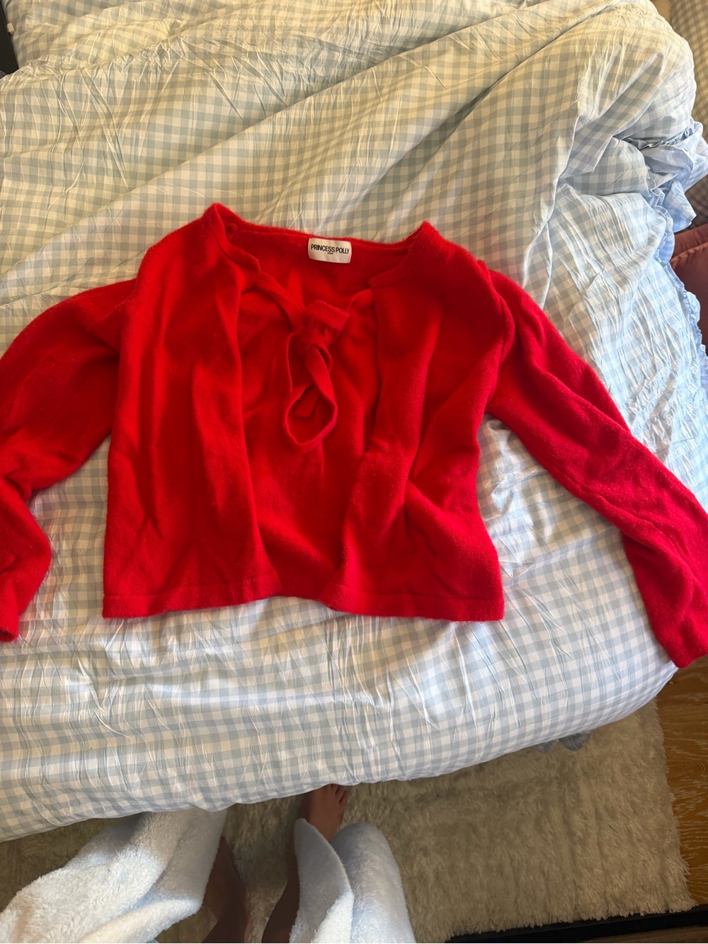 Princess Polly Red V-Neck Tie-Front Cropped Sweater